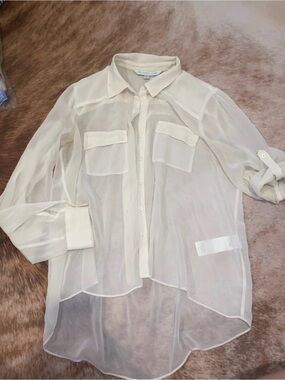 Forever New Sheer Button-Up Shirt - Cream